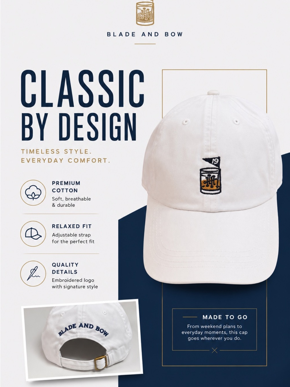 Blade and Bow White Adjustable Baseball Cap with Logo